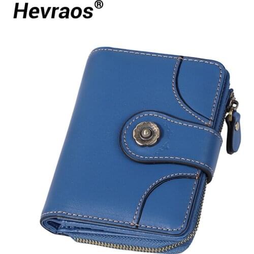 Womens Wallet Cow Leather Female Purse Mini Hasp Card Holder Coin Short Wallets Small Purse Zipper Moneybag Bifold Purse Simple