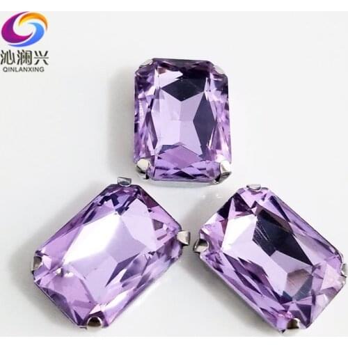 Crystal violet Rectangle octagonal shape High quality Glass Crystal sew on claw rhinestones,Diy Clothing accessories SWC18