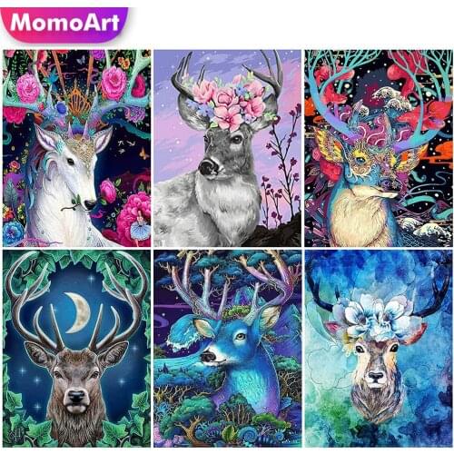 MomoArt 5D Diamond Embroidery Deer Animal Full Square Diamond Painting Flower Cross Stitch Mosaic Picture Rhinestones Wall Decor
