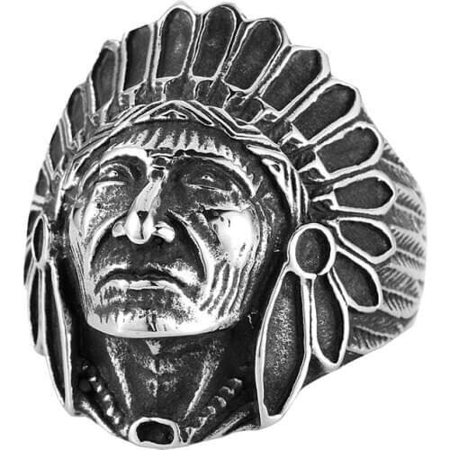 Stainless Steel chief ring Indiana Rider Fashion Mens Skull Ring men punk jewelry