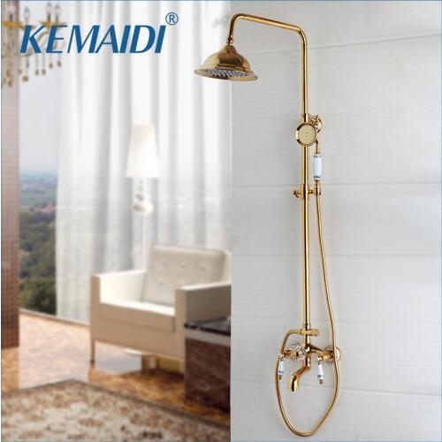 KEMAIDI Shower Faucets Set Solid Brass Shower Head Aerator Nozzle High Pressure Golden Crystal Ceramic Handle Shower Tap Sets