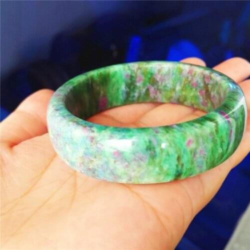Genuine Green Rose Natural Ruby Zoisite Gemstone Crystal Fashion Natural Stone Bangle Woman Lady Inner Diameter 53mm