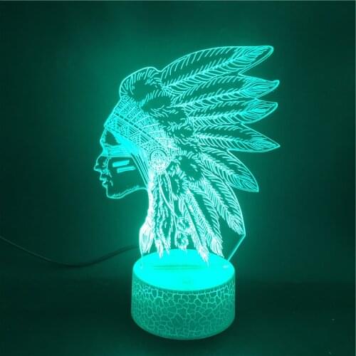 Night Light 3D Illusion Indians Figure Atmosphere Desk Lamp Party Gift Bedroom Decor With Bluetooth Base