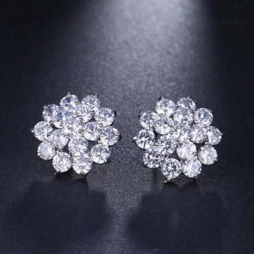 ORZTOON Fashion Small Round Zircon Hollow Snow Flower Stud Earrings For Women Silver Color Metal Earring Trendy Female Jewelry