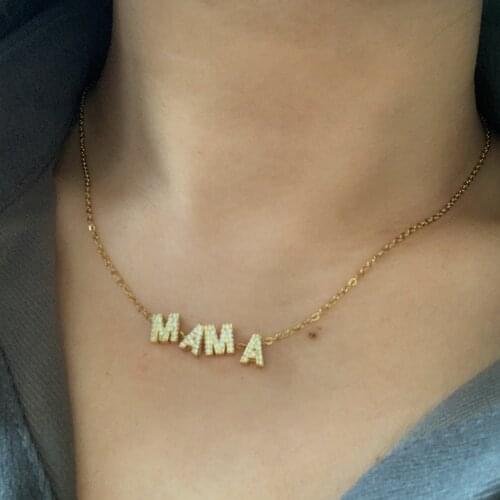 Customise Small Name Initial Letters Necklace Pendant Womem Men Trendy Gold Color CZ Alphabet Charm Steel Chain Collar Jewelry