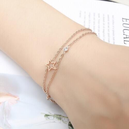 Simple Fashion Titanium Steel Rose Gold Plated Gold Hollow Five-pointed Star Double Bracelet