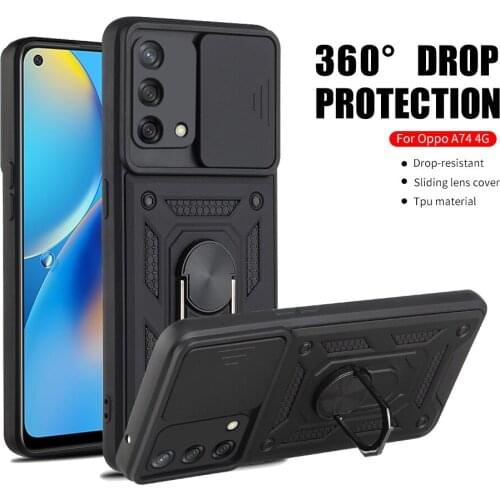 Shockproof Stand Ring Cases For OPPO A74 4G Push Pull Camera Protection Phone Back Cover Shell Fundas For O PPO A 74 74A 6.43"