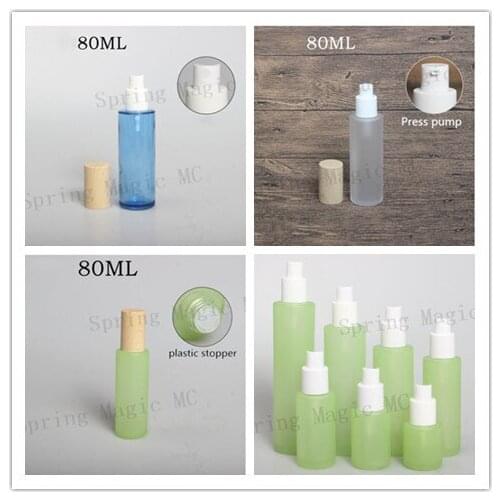 80ML Glass Bottle With Wood Grain Lid Press pump For Emulsion/ Eye cream Skin Care Refillable Bottle empty Cosmetic Container