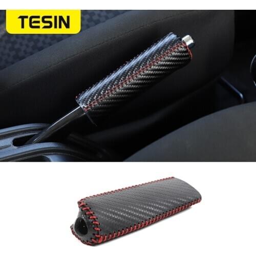 TESIN Handbrake Grips Cover for Suzuki Jimny JB74 Leather Car Hand Brake Protect Cover for Suzuki Jimny 2019 2020 Accessories