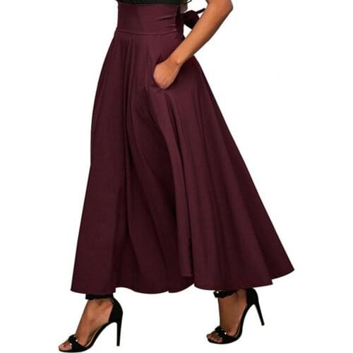Womens High Waist/Long Skirt Side Split Women Skirt Elegant Pleated Belt Side Pockets Womens Skirt fashion 2XL