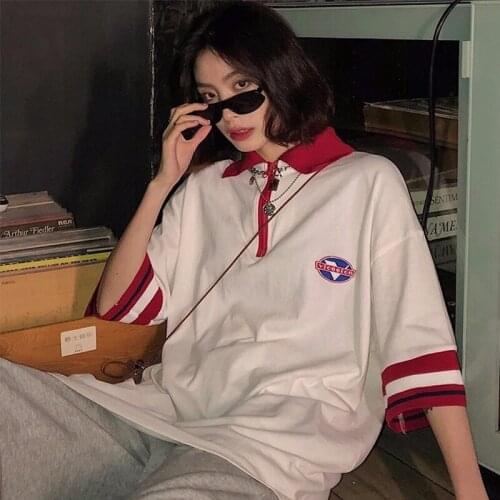 Fashion Street Polo T-Shirt Women Oversized Harajuku Tops Women Short Sleeve Tee Unisex Korean Fashion Aesthetic Summer Clothes