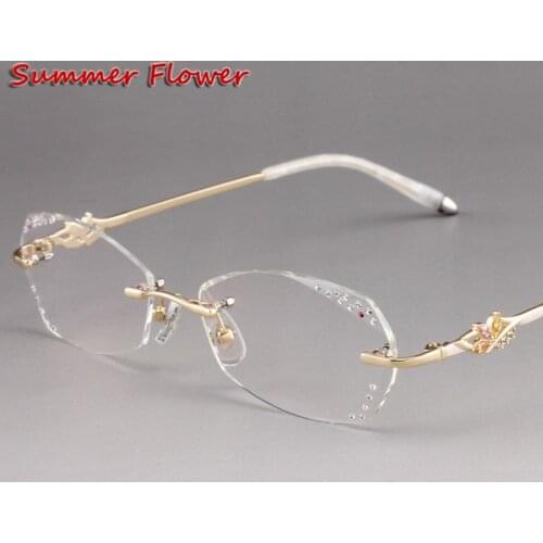 Chashma Designer Eyeglasses Diamond Lady Rimless Alloy Glasses Frame Transparent Stone Lenses Female Prescription Spectacles