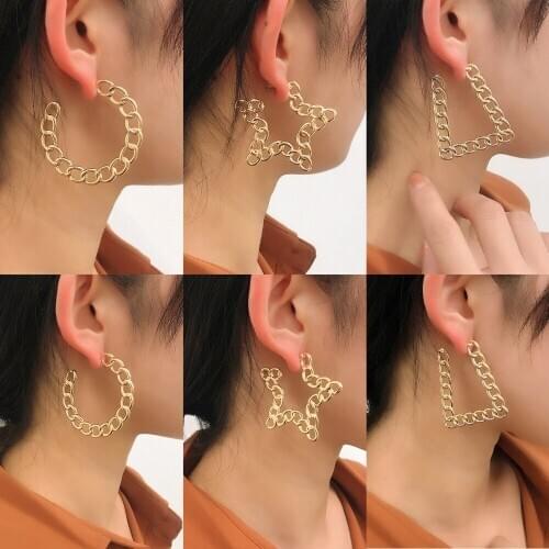 Exaggerated Chain Hoop Earrings for Women Geometric Fashion Star C Hollow Earrings Party Punk Accessories