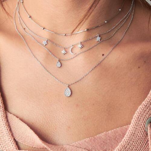 New Popular Fashion Necklace Crystal Moon Pentagonal Star Water Drop Womens Multi-layer Necklace Hot Sell Jewelry Wholesale