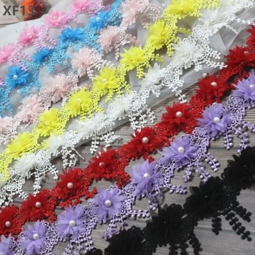 Zsbszc fashion 2 yards lace trim chiffon strip 8 colors 3D Chiffon DIY wedding grown decoration 7.5cm Width lace trim XF13