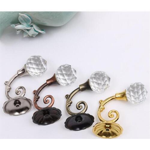1 Pair Zinc Alloy Curtain Hook Wall Mounted Window Curtain Buckle Hooks Hanger Crystal Ball Hook Holder Decorative Accessories