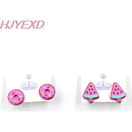 1pair) Watermelon Popsicle Stud Earrings Cute Fruit Pink Glitter Acrylic Earrings