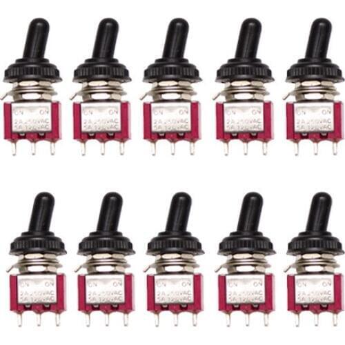 10 Pcs AC 125V 5A Amps On/On/2 Position Terminal SPDT Latching Mini Toggle Switch With Waterproof Rubber Cap Cover