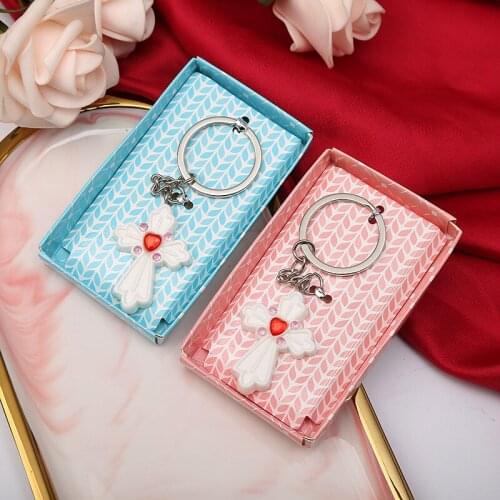 100pcs White Resin Cross with Diamond Key Chain Baptism Gift WB1519