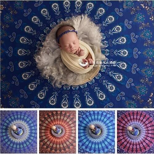 130x150cm Peacock Pattern Backdrops Knitted Blanket For Newborn Photography Props Baby Girl New Born The Photo Shoot Accessories