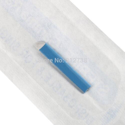 50 PCS 0.2mm Blue 14Pin Permanent Makeup Manual Eyebrow Tattoo Needles Blade For 3D Embroidery Microblading Tattoo Pen Machine