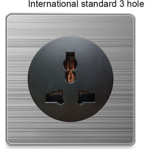 86 type International standard 3 hole Socket 1 2 3 Gang 1 2 Way home switch with led brushed stainless steel switch