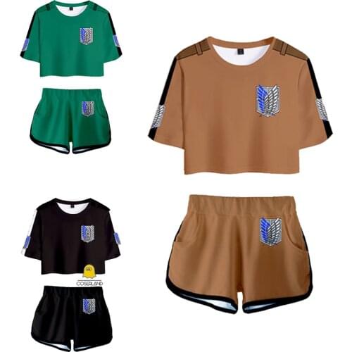Aot Attack on Titan Women Girl Crop Top Tee Belly Cheerleading Dress Levi Levi Mikasa Hange Zoe Sasha Braus Jean Summer Pajamas
