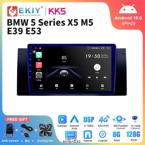EKIY QLED 1280*720P Car Radio Car GPS For BMW 5 series E39 X5 E53 M5 All-in-one Android 10.0 Navigation GPS Multimedia Autoradio