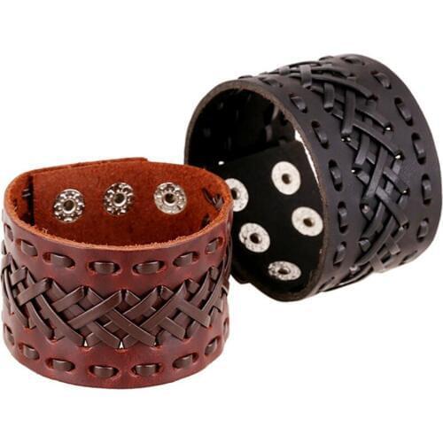 Fashion Vintage Wide Genuine Leather Cuff Bracelet Handmade Braided Woven Charm Retro Wrap Bangle Wristbands Biker Men Jewelry