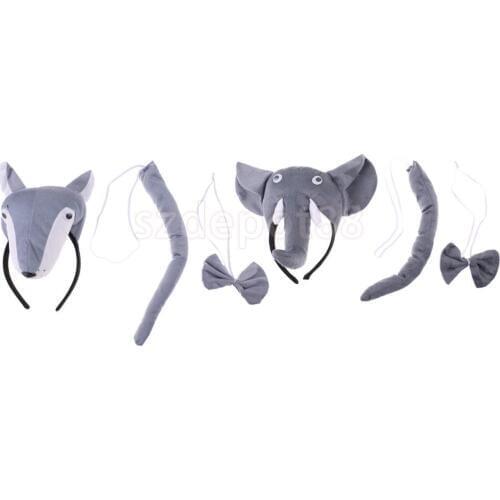 Kids Wolf Costume Set Accessory Headband Tails Bow Tie Fancy Dress Role Play Birthday Party Gift
