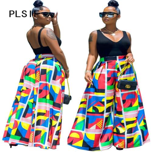 European Fashion Print Wide Leg Pant Summer High Waist Trousers For Woman Casual Pants