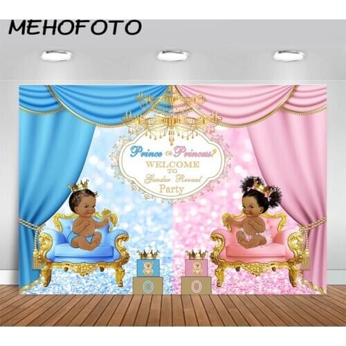 Prince or Princess Royal Gender Reveal Party Photo Background Baby Shower Pink or Blue Curtain Decoration Photography Backdrops