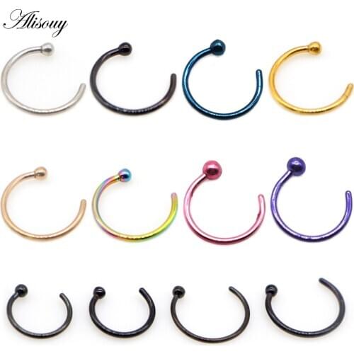 Alisouy 1pc Fake Piercing Stainless Steel Nose Ring For Women Open Hoop Ring Type Hoop Piercing Stud Body Jewelry Accessories