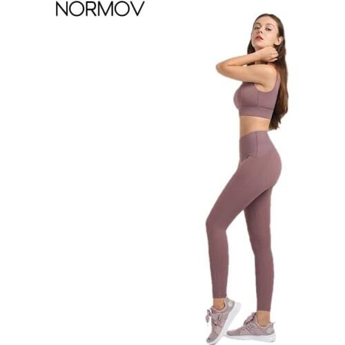 NORMOV Seamless Women Sports Set Yoga Sets Workout Crop Top High Waist Hip-Lifting Pants Running Leggings Sportswear Sets