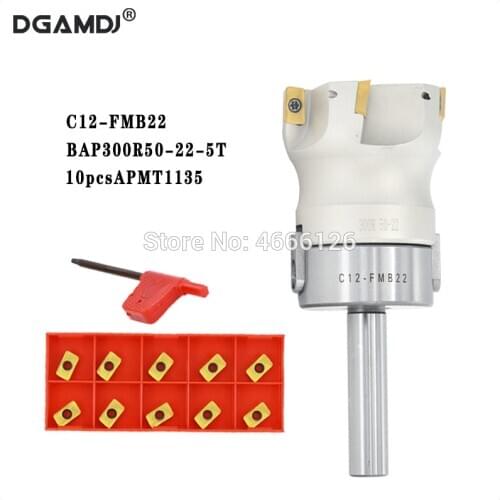 1set C12 FMB22 Shank + BAP300R 50 22 Indexable Face Mill Cutter 5 Flutes Endmill Right Angle Shoulder for APMT1135 Inserts