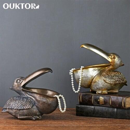 Creative Pelican Statue 3D Toucan Figurines Sculpture Table Decoration Candy Sundries Storage Box Keys Holder for Home Bar Decor