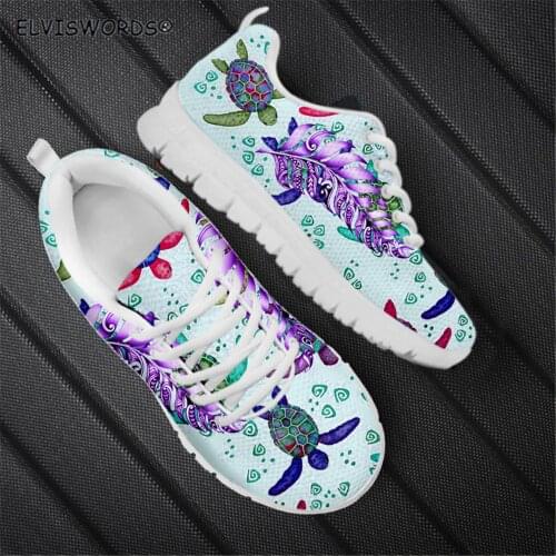 ELVISWORDS Light Color Hawaiian Sea Turtles Print Casual Ladies Sports Shoes Stylish Hiking Sports Shoes for Women zapatos mujer