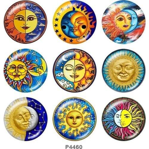 SUN MOON Art 12mm/18mm/20mm/25mm/30mm/40mm Round glass cabochon flat back Making findings snap button jewelry P4460
