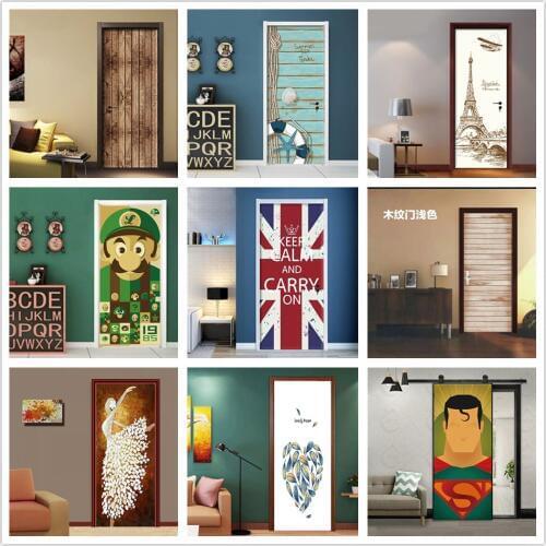 Retro European Design Door Sticker Peel And Stick Wallpaper On Door PVC Large Wall Poster Living Room Corridor Removable Mural
