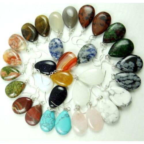 Natural stone Quartz Crystal tiger eye Turquoises Opal water droplet earring pendant for diy Jewelry making earring Accessories