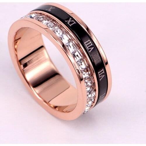 New European, American, Japanese and Korean Titanium Steel Gold-Plated Rotating Digital Square Diamond Index Finger Ring