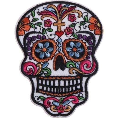 New Embroidered Floral Skull Patch Iron on Sewing Applique Biker Patch Clothes Badge
