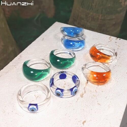 New Summer Transparent Minimalist Demon Eye Oval Resin Acrylic Rings HUANZHI 2021 for Women Girls Travel Jewelry Gifts