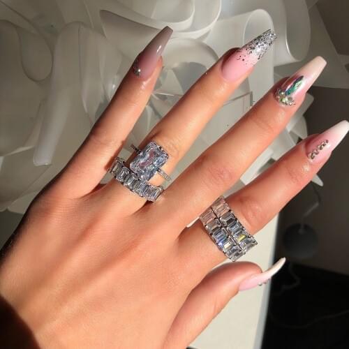 Wholesale Classic Women Stacking CZ Eternity Band Baguette Cubic Zirconia Engagement Ring For Women #5 #6 #7 #8 #9