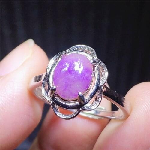 Genuine Rare Natural Pink Sugilite Adjustable Women Ring 9x7mm Gemstone South Africa Bead Round Oval 925 Sterling Silver AAAAAA