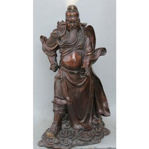 Song voge gem S2037 28" Chinese Bronze Folk knight Stand Guan Gong Yu Warrior God General Statue