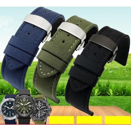 Nylon leather bottom layer watchband for Seiko 5 Canned wristband 18mm 20mm 22mm 23mm 24mm straps with stainless steel buckle