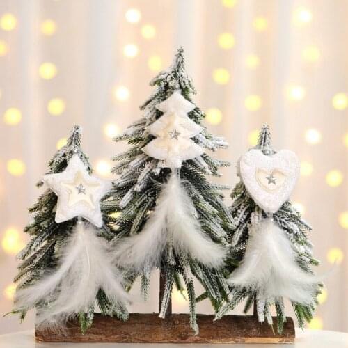 Christmas Decorations White Feather Pendant Heart Christmas Tree Pentagram DIY Hanging Ornaments Xmas Party Decor for Home