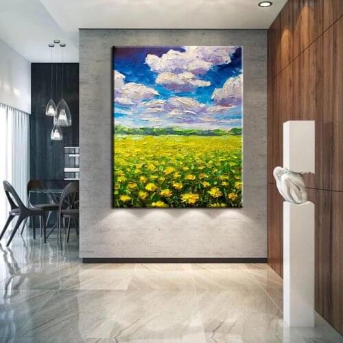 Hand Painted Oil Painting On Canvas Modern Daisy Landscape Abstract Wall Art Wall Pictures For Living Room Gift Room Gift Large