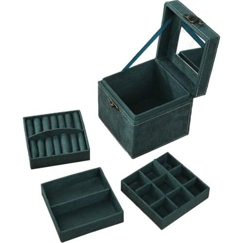 Ins Wind Dark Green Large Capacity Multi-Layer Jewelry Storage Box Earrings Jewelry Necklace Jewelry Box